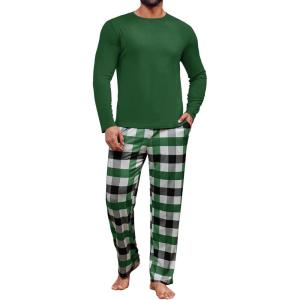 imageRuncati Mens 2 Piece Pajama Set Plaid Sleepwear PJ Relaxed Fit Stretch Lounge Nightwear SetsGreen