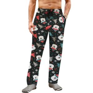 imageRuncati Mens Christmas Pajama Pants Fleece PJ Lounge Pants Holiday Party SleepwearBlack