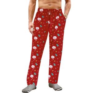 imageRuncati Mens Christmas Pajama Pants Fleece PJ Lounge Pants Holiday Party SleepwearRed
