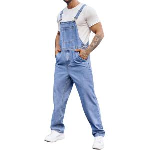 imageRuncati Mens Denim Bib Overalls Jeans Fashion Boot Cut Trousers Casual Slim Fit Adjustable Straps JumpsuitAblue
