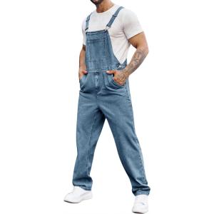 imageRuncati Mens Denim Bib Overalls Jeans Fashion Boot Cut Trousers Casual Slim Fit Adjustable Straps JumpsuitAdenim Blue