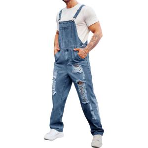 imageRuncati Mens Denim Bib Overalls Jeans Fashion Boot Cut Trousers Casual Slim Fit Adjustable Straps JumpsuitBblue