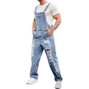 imageRuncati Mens Denim Bib Overalls Jeans Fashion Boot Cut Trousers Casual Slim Fit Adjustable Straps JumpsuitBlight Blue