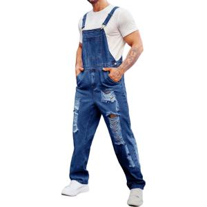 imageRuncati Mens Denim Bib Overalls Jeans Fashion Boot Cut Trousers Casual Slim Fit Adjustable Straps JumpsuitBnavy Blue
