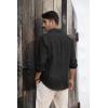 imageMens Button Down Shirt Linen Cotton Shirts Casual Long Sleeve Spread Collar Lightweight Beach Plain Tops01 Black