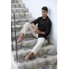 imageMens Button Down Shirt Linen Cotton Shirts Casual Long Sleeve Spread Collar Lightweight Beach Plain Tops01 Black