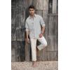 imageMens Button Down Shirt Linen Cotton Shirts Casual Long Sleeve Spread Collar Lightweight Beach Plain Tops01 Gray