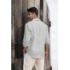 imageMens Button Down Shirt Linen Cotton Shirts Casual Long Sleeve Spread Collar Lightweight Beach Plain Tops01 Gray