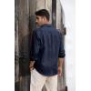 imageMens Button Down Shirt Linen Cotton Shirts Casual Long Sleeve Spread Collar Lightweight Beach Plain Tops01 Navy