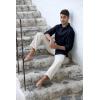imageMens Button Down Shirt Linen Cotton Shirts Casual Long Sleeve Spread Collar Lightweight Beach Plain Tops01 Navy