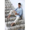 imageMens Button Down Shirt Linen Cotton Shirts Casual Long Sleeve Spread Collar Lightweight Beach Plain Tops01 Sky Blue