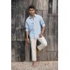 imageMens Button Down Shirt Linen Cotton Shirts Casual Long Sleeve Spread Collar Lightweight Beach Plain Tops01 Sky Blue