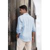 imageMens Button Down Shirt Linen Cotton Shirts Casual Long Sleeve Spread Collar Lightweight Beach Plain Tops01 Sky Blue
