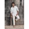 imageMens Button Down Shirt Linen Cotton Shirts Casual Long Sleeve Spread Collar Lightweight Beach Plain Tops01 White
