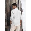 imageMens Button Down Shirt Linen Cotton Shirts Casual Long Sleeve Spread Collar Lightweight Beach Plain Tops01 White