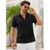 imageRuncati Mens Button Down Guayabera Shirts Short Sleeve Cuban Casual Summer Linen Shirt Beach Mexican Hippie Wedding TopsBlack