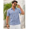 imageRuncati Mens Button Down Guayabera Shirts Short Sleeve Cuban Casual Summer Linen Shirt Beach Mexican Hippie Wedding TopsBlue