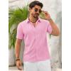imageRuncati Mens Button Down Guayabera Shirts Short Sleeve Cuban Casual Summer Linen Shirt Beach Mexican Hippie Wedding TopsPink