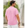imageRuncati Mens Button Down Guayabera Shirts Short Sleeve Cuban Casual Summer Linen Shirt Beach Mexican Hippie Wedding TopsPink