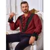 imageRuncati Mens Pirate Shirt Ruffle Renaissance Victorian Vampire Poet Shirts Steampunk Gothic Medieval Lace CostumeBurgundy
