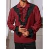 imageRuncati Mens Pirate Shirt Ruffle Renaissance Victorian Vampire Poet Shirts Steampunk Gothic Medieval Lace CostumeBurgundy