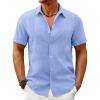 imageRuncati Mens Button Down Guayabera Shirts Short Sleeve Cuban Casual Summer Linen Shirt Beach Mexican Hippie Wedding TopsBaby Blue