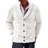 imageRuncati Mens Cardigan Sweater Cable Knit Button Down Shawl Collar Casual Long Sleeve Fall Winter SweatersWhite