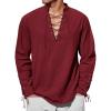 imageRuncati Mens Medieval Pirate Shirt Steampunk Renaissance Viking Retro Long Sleeve Lace Up Mercenary Halloween Costume TopsWine Red