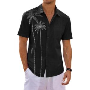 imageRuncati Mens Hawaiian Shirt Short Sleeve Button Down Summer Beach Vacation Cotton Linen ShirtsBlack