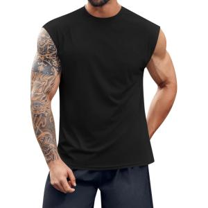 imageRuncati Mens Workout Tank Top Sleeveless Shirt Quick Dry Muscle Gym Bodybuilding Fitness Training T ShirtsBlack