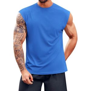 imageRuncati Mens Workout Tank Top Sleeveless Shirt Quick Dry Muscle Gym Bodybuilding Fitness Training T ShirtsBlue