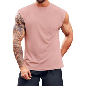 imageRuncati Mens Workout Tank Top Sleeveless Shirt Quick Dry Muscle Gym Bodybuilding Fitness Training T ShirtsPink