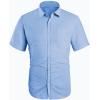 imageMens Button Down Shirts Casual Short Sleeve Linen Tops Cotton Lightweight Fishing Tees Spread Collar Plain Shirt