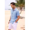 imageMens Button Down Shirts Casual Short Sleeve Linen Tops Cotton Lightweight Fishing Tees Spread Collar Plain Shirt