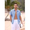imageMens Button Down Shirts Casual Short Sleeve Linen Tops Cotton Lightweight Fishing Tees Spread Collar Plain Shirt
