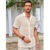 imageRuncati Mens Button Down Knit Shirt Short Sleeve Crochet Shirts Casual Hollow Out Summer Beach Vacation TopsBeige