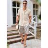 imageRuncati Mens Button Down Knit Shirt Short Sleeve Crochet Shirts Casual Hollow Out Summer Beach Vacation TopsBeige