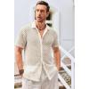 imageRuncati Mens Button Down Knit Shirt Short Sleeve Crochet Shirts Casual Hollow Out Summer Beach Vacation TopsBeige