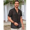 imageRuncati Mens Button Down Knit Shirt Short Sleeve Crochet Shirts Casual Hollow Out Summer Beach Vacation TopsBlack