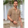 imageRuncati Mens Button Down Knit Shirt Short Sleeve Crochet Shirts Casual Hollow Out Summer Beach Vacation TopsBrown