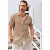 imageRuncati Mens Button Down Knit Shirt Short Sleeve Crochet Shirts Casual Hollow Out Summer Beach Vacation TopsBrown
