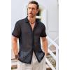 imageRuncati Mens Button Down Knit Shirt Short Sleeve Crochet Shirts Casual Hollow Out Summer Beach Vacation TopsNavy
