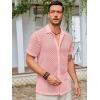 imageRuncati Mens Button Down Knit Shirt Short Sleeve Crochet Shirts Casual Hollow Out Summer Beach Vacation TopsPink
