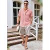 imageRuncati Mens Button Down Knit Shirt Short Sleeve Crochet Shirts Casual Hollow Out Summer Beach Vacation TopsPink