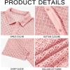 imageRuncati Mens Button Down Knit Shirt Short Sleeve Crochet Shirts Casual Hollow Out Summer Beach Vacation TopsPink