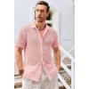 imageRuncati Mens Button Down Knit Shirt Short Sleeve Crochet Shirts Casual Hollow Out Summer Beach Vacation TopsPink
