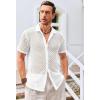 imageRuncati Mens Button Down Knit Shirt Short Sleeve Crochet Shirts Casual Hollow Out Summer Beach Vacation TopsWhite