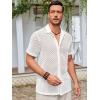 imageRuncati Mens Button Down Knit Shirt Short Sleeve Crochet Shirts Casual Hollow Out Summer Beach Vacation TopsWhite