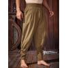 imageRuncati Mens Medieval Ankle Pants Renaissance Viking Pirate Pants Lace Up Cotton Tapered Halloween Costume TrousersBrown