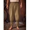 imageRuncati Mens Medieval Ankle Pants Renaissance Viking Pirate Pants Lace Up Cotton Tapered Halloween Costume TrousersBrown